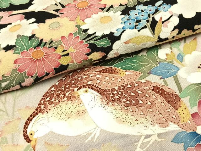 平和屋着物●本加賀友禅作家　直江良三　黒留袖　花鳥文　正絹　逸品　AABL3365fy