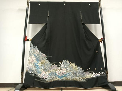 平和屋着物●本加賀友禅作家　庄田和晃　黒留袖　花鳥文　正絹　逸品　未使用　AABL3368fy