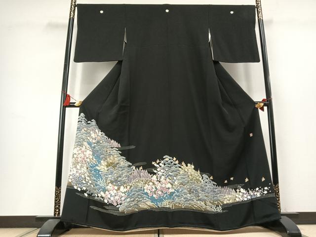 平和屋着物●本加賀友禅作家　庄田和晃　黒留袖　花鳥文　正絹　逸品　未使用　AABL3368fy