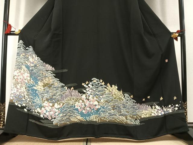平和屋着物●本加賀友禅作家　庄田和晃　黒留袖　花鳥文　正絹　逸品　未使用　AABL3368fy