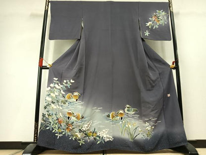 平和屋着物●訪問着　作家物　鴛鴦花文　暈し染め　金銀彩　正絹　逸品　AABL3373fy