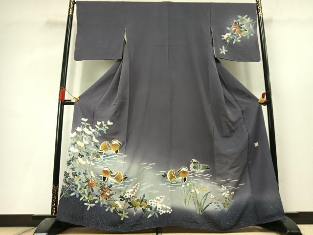 平和屋着物●訪問着　作家物　鴛鴦花文　暈し染め　金銀彩　正絹　逸品　AABL3373fy