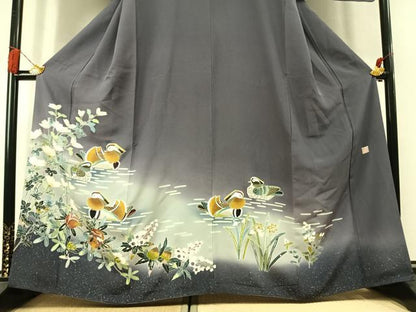 平和屋着物●訪問着　作家物　鴛鴦花文　暈し染め　金銀彩　正絹　逸品　AABL3373fy