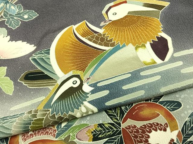 平和屋着物●訪問着　作家物　鴛鴦花文　暈し染め　金銀彩　正絹　逸品　AABL3373fy
