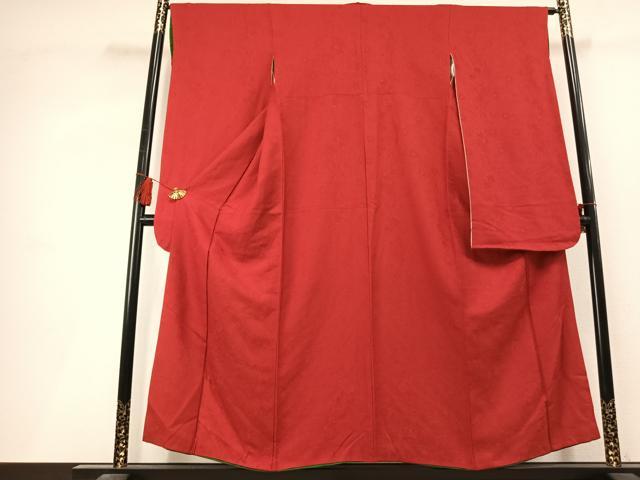 平和屋着物●豪華振袖　色無地　辻が花地紋　茜色　正絹　逸品　AABL3375fy