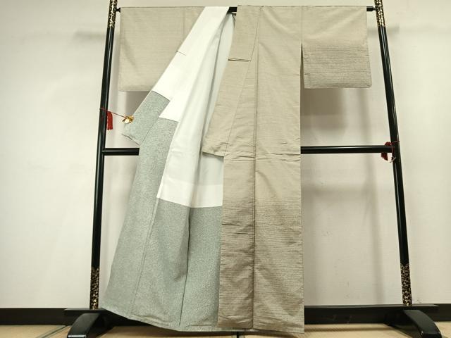 平和屋着物●二代目更甚　江戸更紗　本場染大島紬　訪問着　横縞　正絹　逸品　AABL3378fy