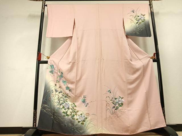 平和屋着物●訪問着　草花　葡萄蔦の葉文　暈し染め　金銀彩　正絹　逸品　AABL3380fy