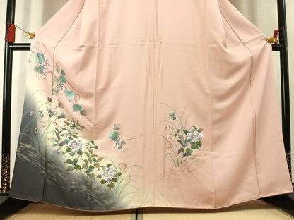 平和屋着物●訪問着　草花　葡萄蔦の葉文　暈し染め　金銀彩　正絹　逸品　AABL3380fy