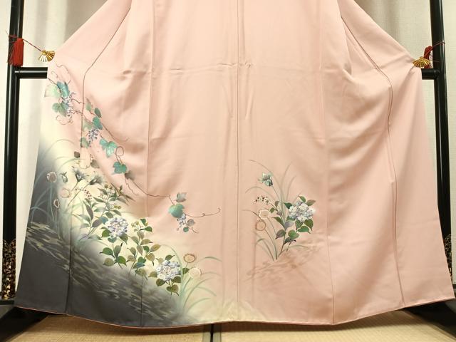 平和屋着物●訪問着　草花　葡萄蔦の葉文　暈し染め　金銀彩　正絹　逸品　AABL3380fy