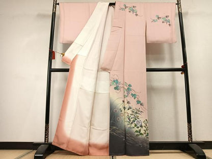 平和屋着物●訪問着　草花　葡萄蔦の葉文　暈し染め　金銀彩　正絹　逸品　AABL3380fy