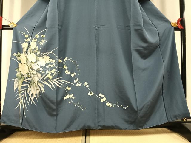 平和屋着物●手描友禅女流作家　一色生子　訪問着　草花文　正絹　逸品　AABL3383fy