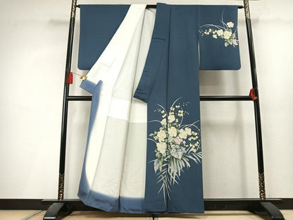 平和屋着物●手描友禅女流作家　一色生子　訪問着　草花文　正絹　逸品　AABL3383fy