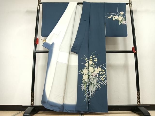 平和屋着物●手描友禅女流作家　一色生子　訪問着　草花文　正絹　逸品　AABL3383fy
