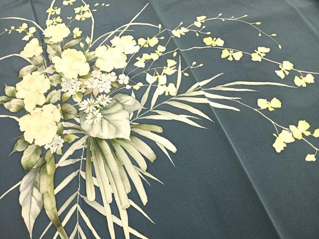 平和屋着物●手描友禅女流作家　一色生子　訪問着　草花文　正絹　逸品　AABL3383fy
