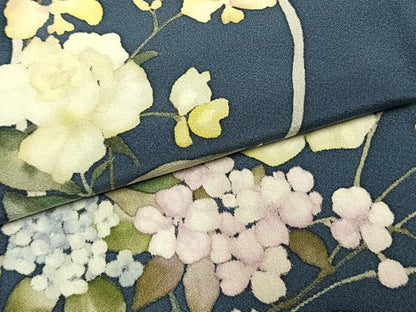 平和屋着物●手描友禅女流作家　一色生子　訪問着　草花文　正絹　逸品　AABL3383fy