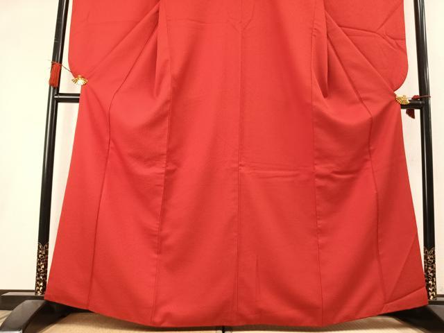 平和屋着物●小振袖　二尺袖　色無地　紋意匠　赤丹色　洗える着物　AABL3389fy