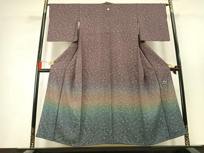 平和屋着物●訪問着　お召地　草花文　暈し染め　正絹　逸品　AABL3390fy