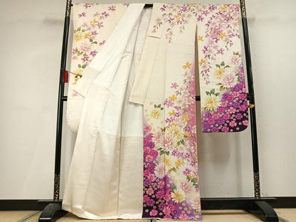 平和屋着物●豪華振袖　刺繍　草花文　暈し染め　金糸　銀通し地　正絹　逸品　AABL3391fy