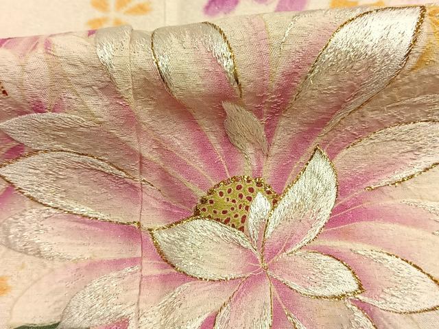 平和屋着物●豪華振袖　刺繍　草花文　暈し染め　金糸　銀通し地　正絹　逸品　AABL3391fy