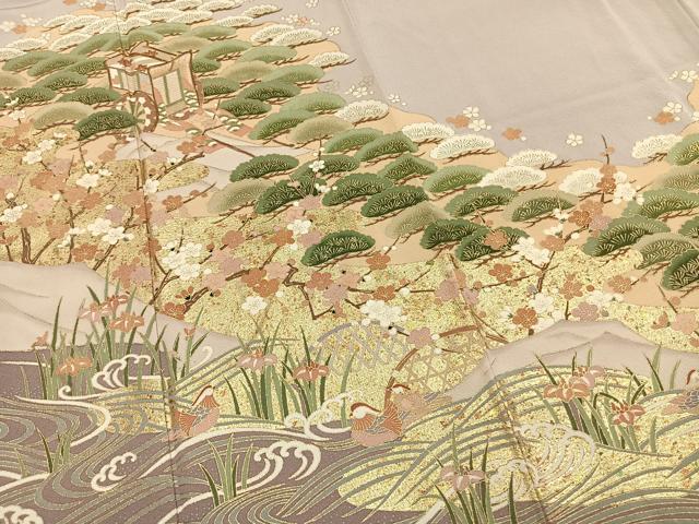 平和屋着物●豪華色留袖　作家物　駒刺繍　御所車花鳥文　暈し染め　金彩　正絹　逸品　AABL3394fy
