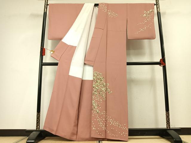 平和屋着物●訪問着　刺繍　枝桜　金糸　金彩　正絹　逸品　AABL3396fy