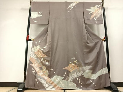 平和屋着物●訪問着　絞り　駒刺繍　草花文　金糸　金彩　さが美扱い　正絹　逸品　AABL3398fy