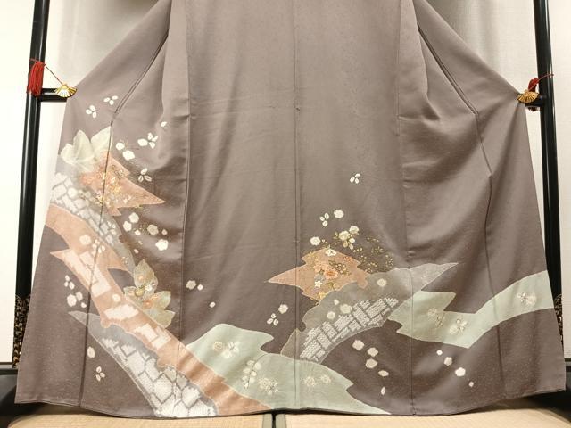 平和屋着物●訪問着　絞り　駒刺繍　草花文　金糸　金彩　さが美扱い　正絹　逸品　AABL3398fy