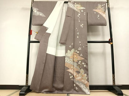 平和屋着物●訪問着　絞り　駒刺繍　草花文　金糸　金彩　さが美扱い　正絹　逸品　AABL3398fy
