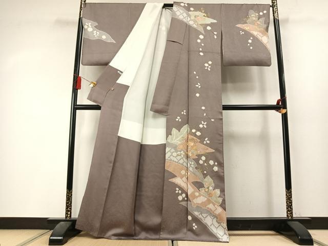 平和屋着物●訪問着　絞り　駒刺繍　草花文　金糸　金彩　さが美扱い　正絹　逸品　AABL3398fy