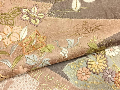 平和屋着物●訪問着　絞り　駒刺繍　草花文　金糸　金彩　さが美扱い　正絹　逸品　AABL3398fy