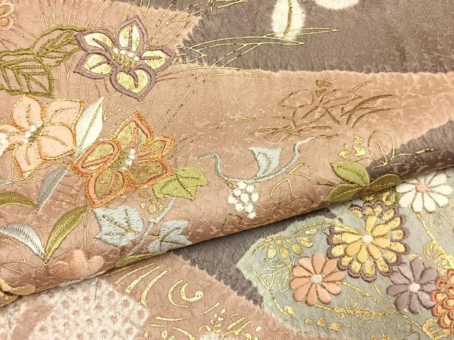 平和屋着物●訪問着　絞り　駒刺繍　草花文　金糸　金彩　さが美扱い　正絹　逸品　AABL3398fy