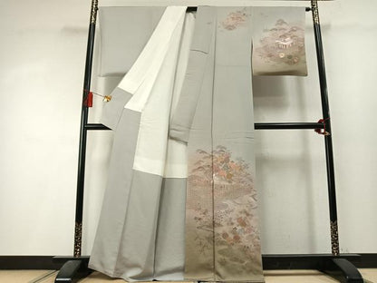 平和屋着物●訪問着　中国三大刺繍　スワトウ刺繍　汕頭刺繍　総刺繍　風景花文　暈し染め　正絹　逸品　AABL3399fy