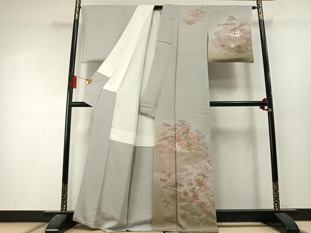 平和屋着物●訪問着　中国三大刺繍　スワトウ刺繍　汕頭刺繍　総刺繍　風景花文　暈し染め　正絹　逸品　AABL3399fy