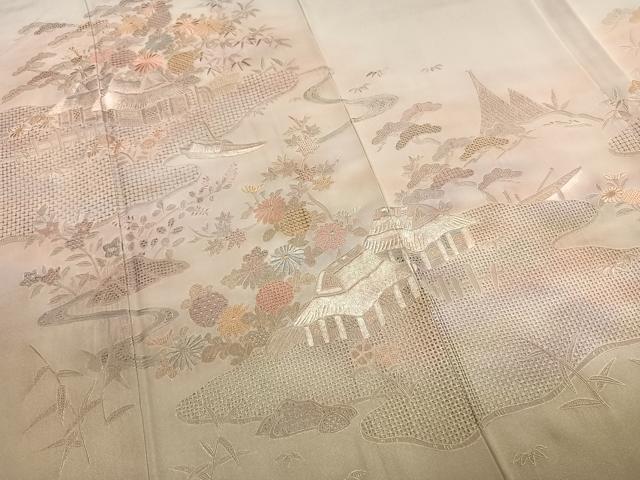 平和屋着物●訪問着　中国三大刺繍　スワトウ刺繍　汕頭刺繍　総刺繍　風景花文　暈し染め　正絹　逸品　AABL3399fy