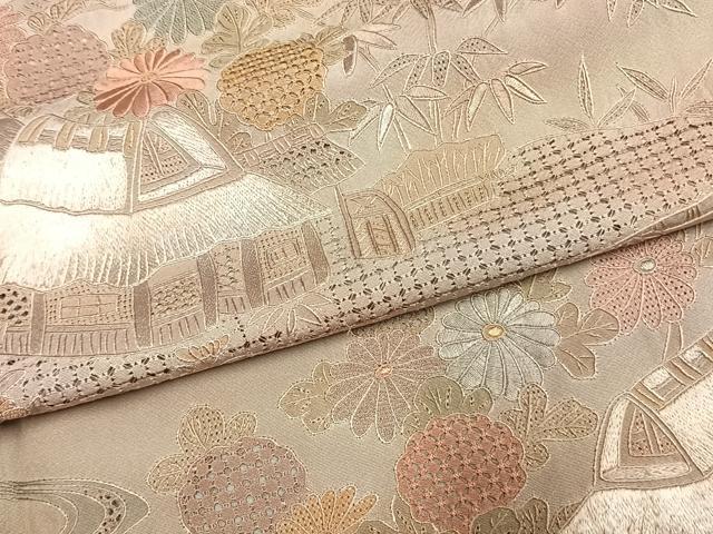 平和屋着物●訪問着　中国三大刺繍　スワトウ刺繍　汕頭刺繍　総刺繍　風景花文　暈し染め　正絹　逸品　AABL3399fy