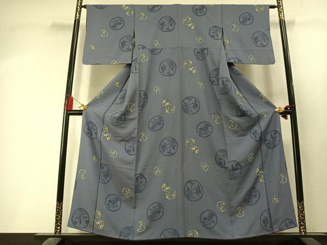 平和屋着物●上質な小紋　型染め　草花丸文　正絹　逸品　AABL3400fy