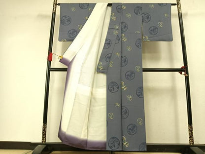平和屋着物●上質な小紋　型染め　草花丸文　正絹　逸品　AABL3400fy
