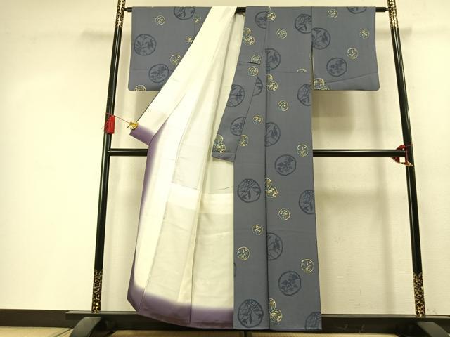 平和屋着物●上質な小紋　型染め　草花丸文　正絹　逸品　AABL3400fy