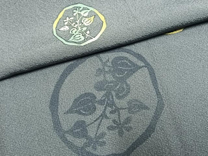 平和屋着物●上質な小紋　型染め　草花丸文　正絹　逸品　AABL3400fy