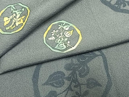 平和屋着物●上質な小紋　型染め　草花丸文　正絹　逸品　AABL3400fy
