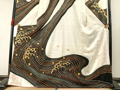 平和屋着物●豪華振袖　絞り　駒刺繍　唐草文　金彩　正絹　逸品　AABL3410fy