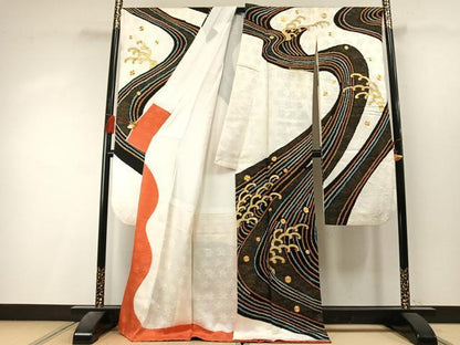 平和屋着物●豪華振袖　絞り　駒刺繍　唐草文　金彩　正絹　逸品　AABL3410fy