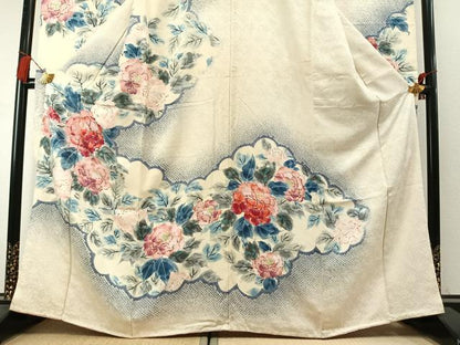 平和屋着物●豪華振袖　絞り　手描き　草花文　暈し染め　正絹　逸品　AABL3411fy
