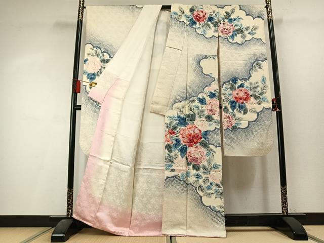 平和屋着物●豪華振袖　絞り　手描き　草花文　暈し染め　正絹　逸品　AABL3411fy