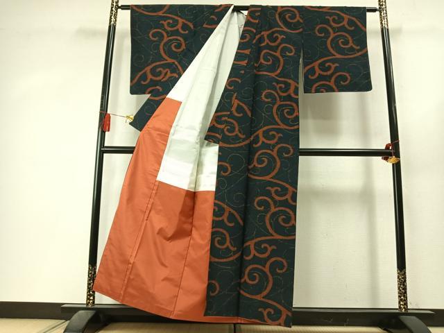 平和屋着物●上質な紬　唐草文　正絹　逸品　未使用　AABL3412fy