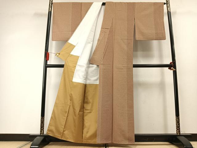 平和屋着物●上質な小紋　紬地　竹　正絹　逸品　未使用　AABL3414fy