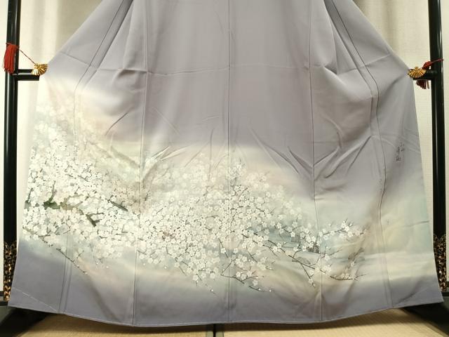 平和屋着物●日本画家　濡れ描き友禅作家　高橋峰陵　訪問着　手描き　枝梅文　暈し染め　正絹　逸品　未使用　AABL3415fy