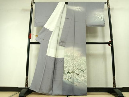 平和屋着物●日本画家　濡れ描き友禅作家　高橋峰陵　訪問着　手描き　枝梅文　暈し染め　正絹　逸品　未使用　AABL3415fy