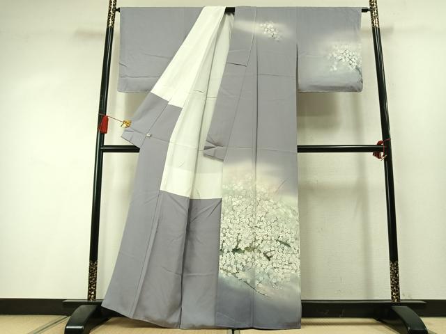 平和屋着物●日本画家　濡れ描き友禅作家　高橋峰陵　訪問着　手描き　枝梅文　暈し染め　正絹　逸品　未使用　AABL3415fy