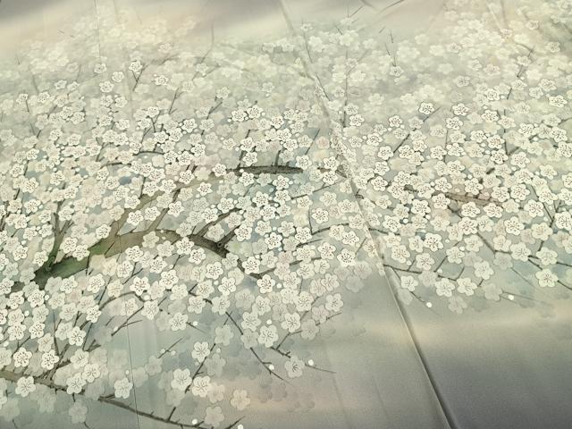 平和屋着物●日本画家　濡れ描き友禅作家　高橋峰陵　訪問着　手描き　枝梅文　暈し染め　正絹　逸品　未使用　AABL3415fy